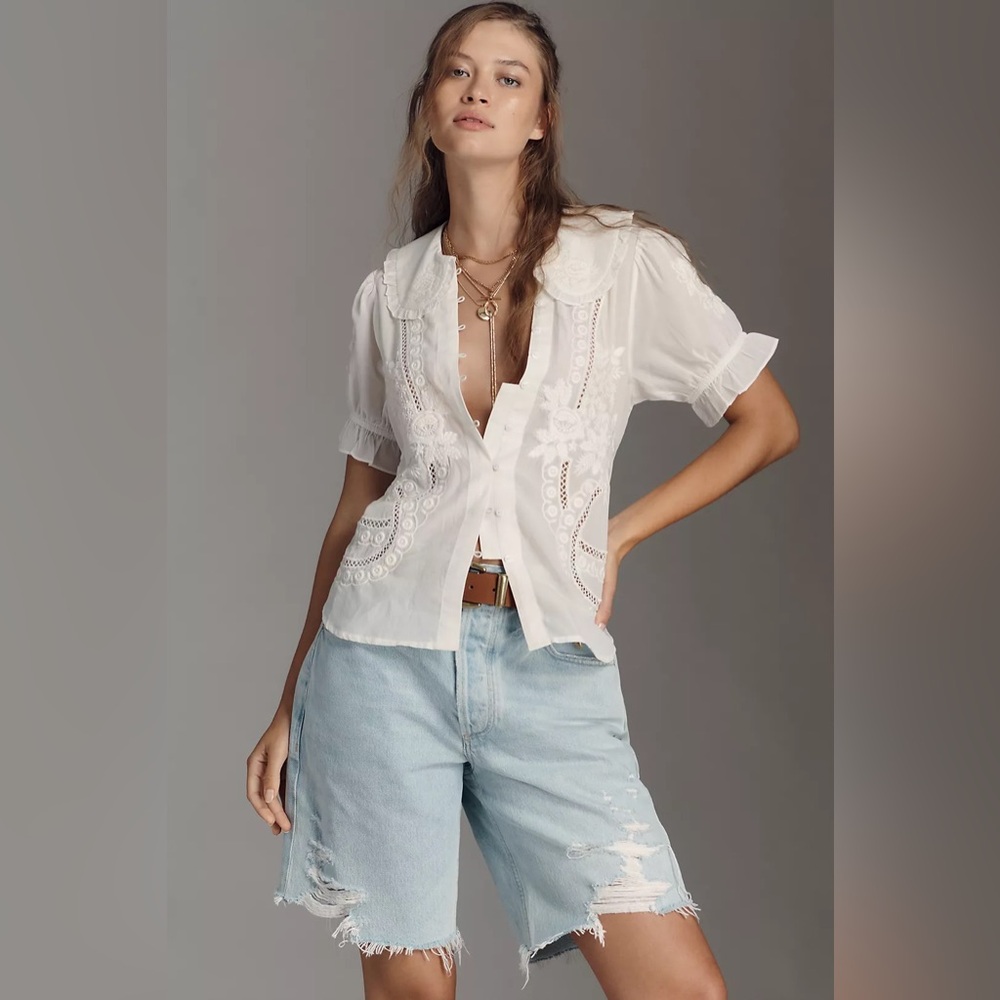 NWT Pilcro Anthropologie Embroidered Keira Blouse in Size XS - Picture 4 of 8